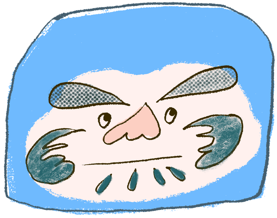 ダルマの顔 青色